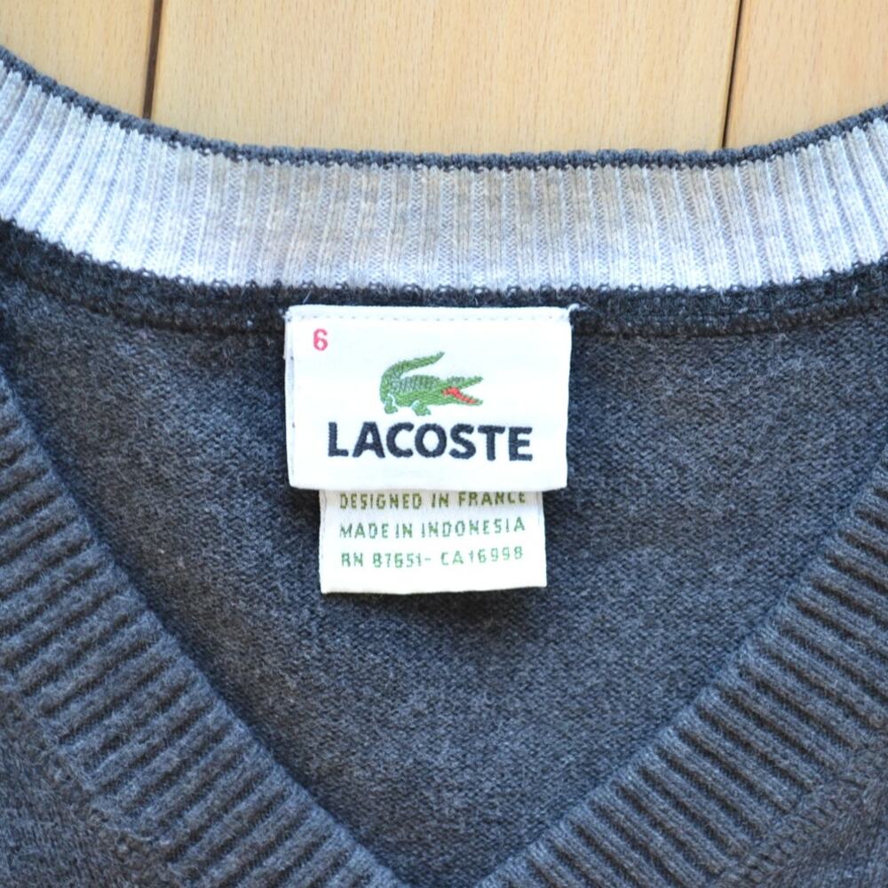 Lacoste V Neck Wool Sweater Gray Size Large - Picture 4 of 5
